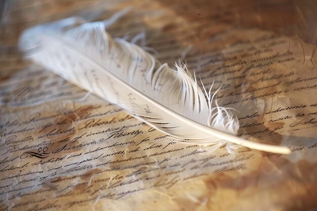 O dia da Independência, 4 de Julho, retrato em close-up de uma caneta, palavras mal visíveis, como liberdade, justiça, parecem emanar da ponta, insinuando as ideias que levaram à Declaração.