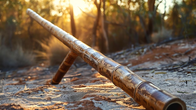 Foto o didgeridoo é um instrumento de sopro que se toca soprando em um longo tubo oco