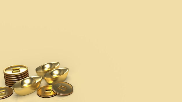 O dinheiro chinês ouro sobre fundo dourado para negócios ou férias conceito renderização em 3d