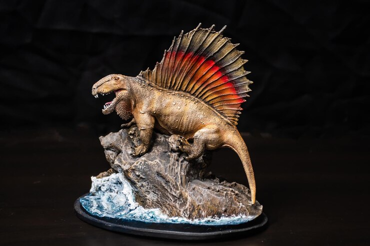 Foto o dinossauro dimetrodon no escuro