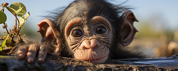 Foto o doce momento de um chimpanzé resgatado