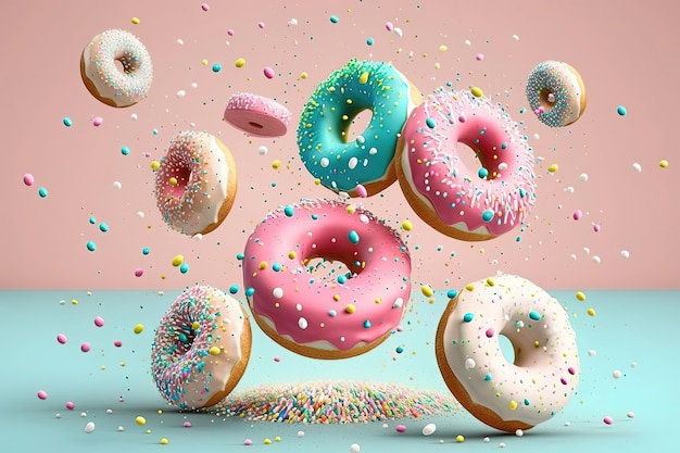 O donut ou rosquinha, uma massa amada e deliciosa, é uma guloseima doce e deliciosa que é apreciada por muitos por seu sabor delicioso e textura satisfatória Gerado por IA