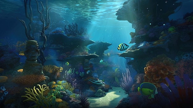O ecossistema do mundo marinho subaquático Peixes lindos e coloridos do oceano tropical
