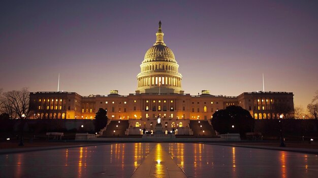 Foto o edifício do capitólio à noite generativo ai