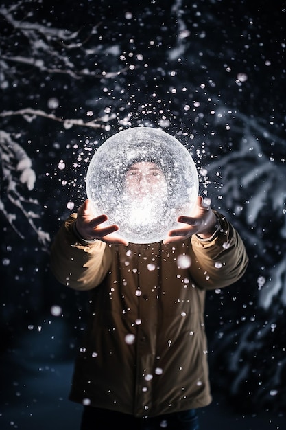 Foto o efeito bola de neve sessão de fotos criativa sobre inverno e neve