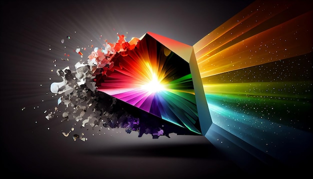 O efeito da luz passando por um prisma com rajadas brilhantes de luz colorida do arco-íris que emanam do centro Ilustração de IA generativa
