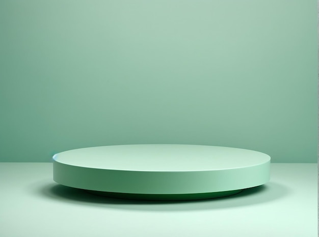 O elegante desenho geométrico minimalista no pódio redondo combinado com a refrescante cor verde hortelã complementada pelo fundo verde correspondente como um toque final perfeito