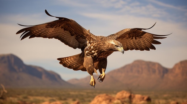 O elegante falcão Swainsons cavalga graciosamente nas correntes termais acima do deserto