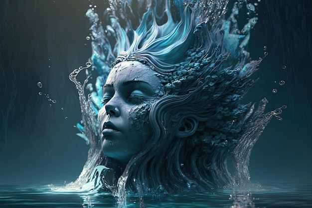 O elemental da água sobe da água Fantasia pessoa inexistente Fantasia dominação azul criaturas mágicas arte de alta resolução generativa inteligência artificial