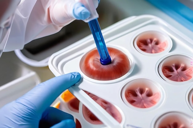 Foto o embriologista coloca os embriões numa palha especial para vitrificação