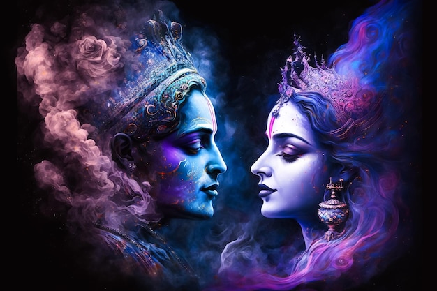 O Encantador Amor de Radha Krishna em uma Terra Galáctica de Fantasia