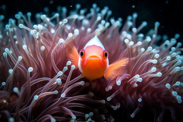 O encantador peixe-palhaço Nemo entre os recifes de coral