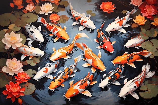 O encanto dos peixes Koi Fotografia de peixes Koi em sua beleza natural