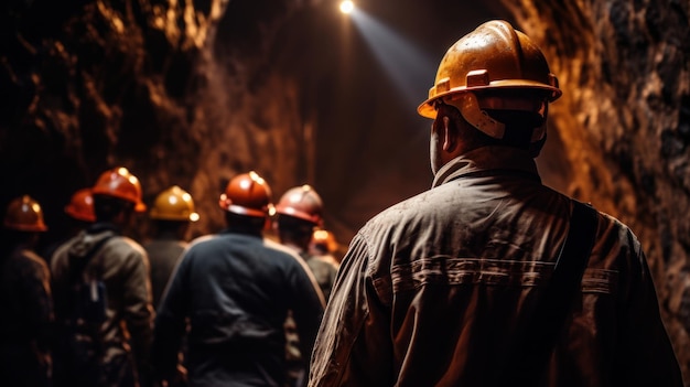 O engenheiro a falar com o grupo de trabalhadores no túnel da mina