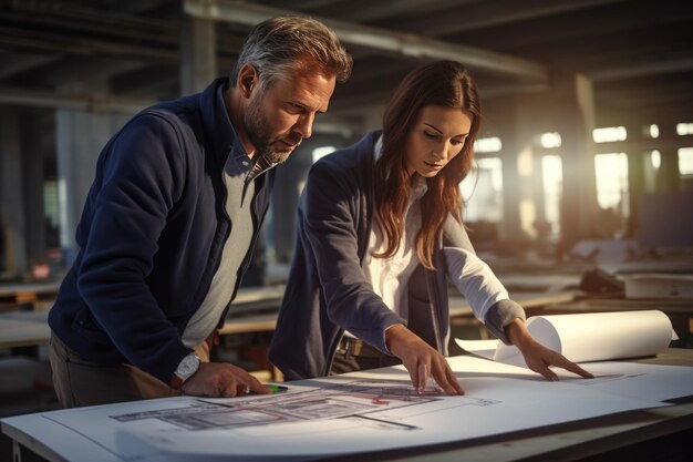 Foto o engenheiro-chefe do projeto e o capataz concordam sobre a ia geradora de construção