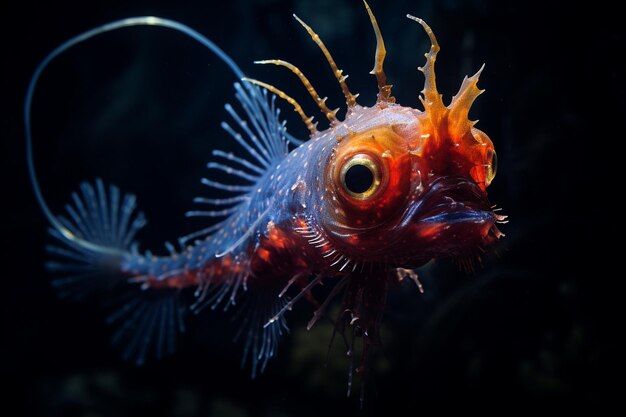 Foto o enigmático peixe pescador à espreita nas profundezas do mar