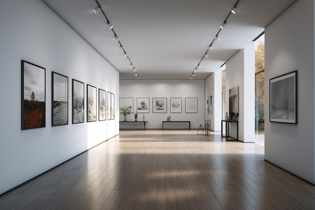 O espaço da galeria com paredes brancas minimalistas acompanha a iluminação e as obras de arte selecionadas
