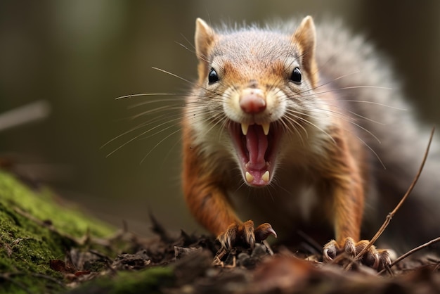 O esquilo mostra os dentes em aviso