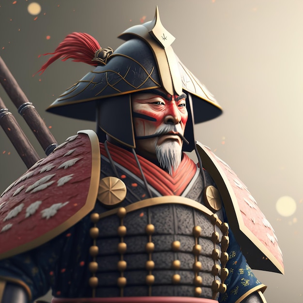 O estilo de arte digital de ilustração de samurai japonês ilustrou a renderização em 3d. ilustração raster