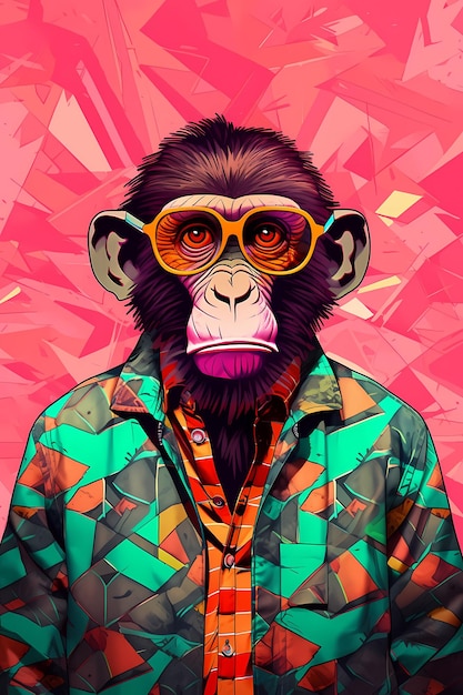 O estilo de um orangotango é simplificado e estilizado pela ilustração artística de meio retratos