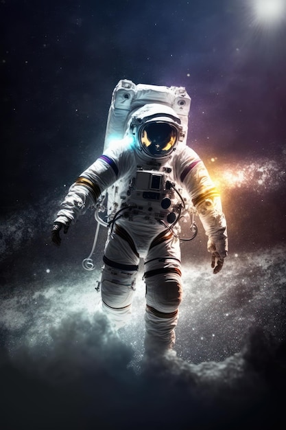 O explorador está do lado de fora do astronauta que está no traje espacial Bela imagem de ilustração IA generativa