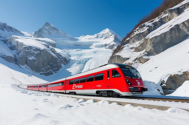 Foto o famoso trem turístico na suíça, o glacier express, no inverno