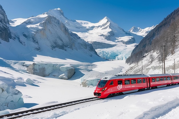 Foto o famoso trem turístico na suíça, o glacier express, no inverno