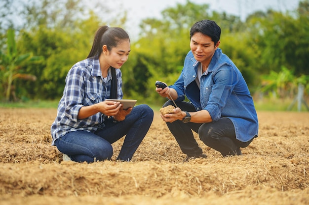 Foto o fazendeiro e o engenheiro agrônomo foram consultados por estudiosos sobre como melhorar a qualidade do solo antes do plantio