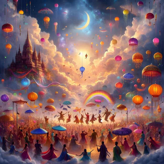 Foto o festival da monção irrompe com cores vibrantes e celebrações alegres em meio a chuvas, as pessoas dançam