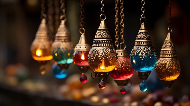 O festival de Diwali da Índia, a luz quente pendurada.