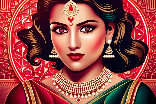 O festival hindu de Karva Chauth retratado em uma ilustração digital