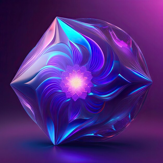 O fractal abstrato que brilha em formas de cristal azul e roxo fundo de luz de fantasia