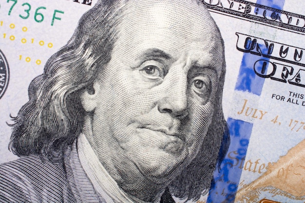 O fragmento da nota de 100 dólares Close-up