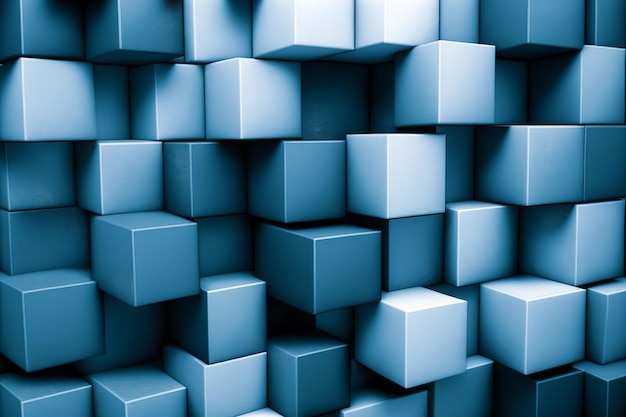 O fundo abstrato da parede do cubo que empilha o projeto azul