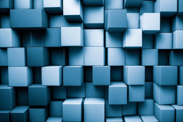 O fundo abstrato da parede do cubo que empilha o projeto azul