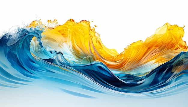 O fundo da arte fluida está repleto de linhas azuis e amarelas como um rio colorido