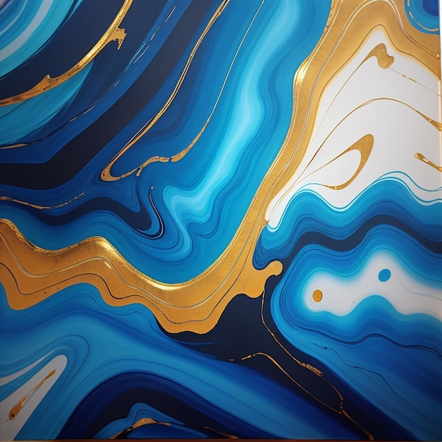 O fundo da pintura abstrata é criado com uma pintura de tinta de mármore azul e mármore dourado com cores intensas