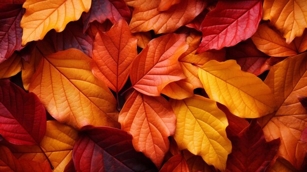 Foto o fundo das folhas de laranja na primavera é lindamente empilhado