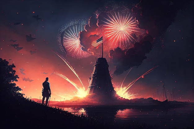 O fundo do Dia da Independência ilustração da celebração do feriado de 4 de julho Generative AI