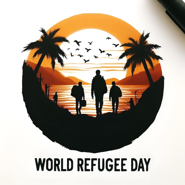 Foto o fundo do dia mundial dos refugiados com pessoas muçulmanas a caminhar em busca de um lar gerado pela ia