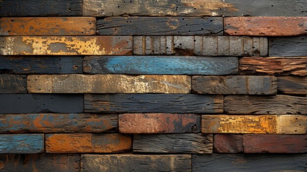 O fundo é feito de lajes de madeira retangulares a textura de tijolos de madeira