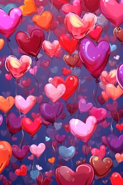 O fundo é festivo com balões de corações e confetes Illustration Generative AI