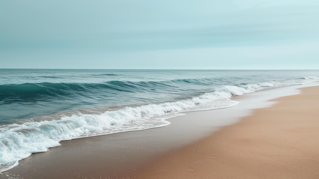 O fundo é o oceano, a água é de cor azul escuro e as ondas do mar