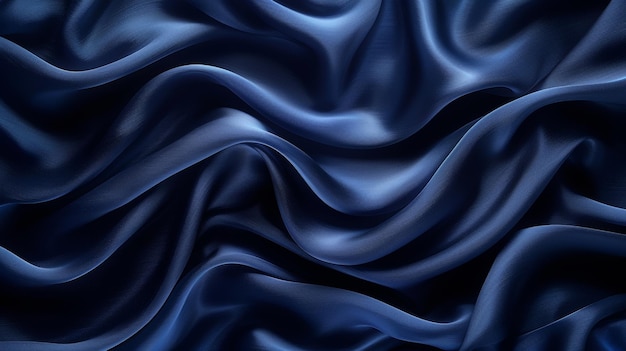 O fundo é um fundo abstrato azul marinho com cetim de seda Há um efeito de pleito suave ondulado O fundo é feito de tecido de luxo elegante com um efeito de onda líquida e gradiente