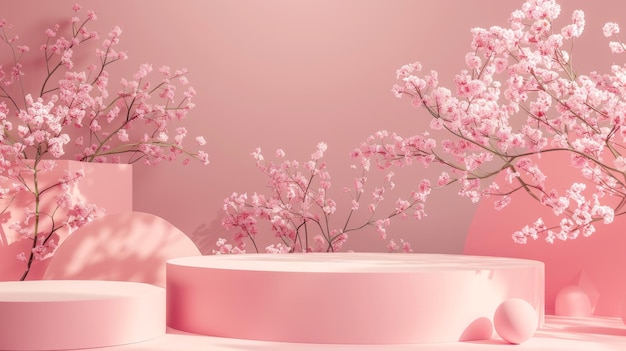 O fundo é um fundo de cor rosa para exibição de produtos cosméticos renderização 3D fundo de beleza natural para exibições de produtos cosmeticos