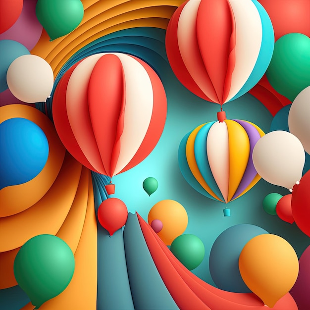 O fundo é um grupo de balões multicoloridos. ilustração digital