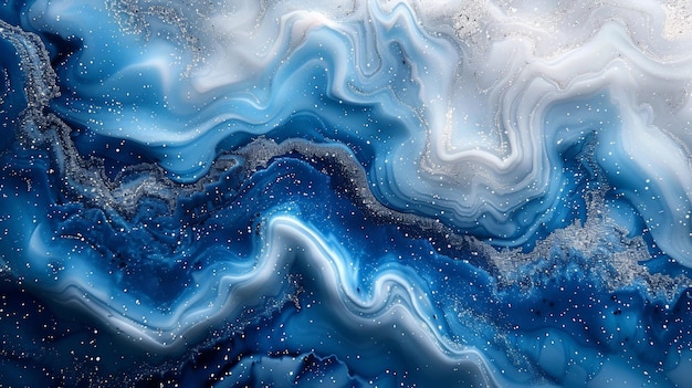 O fundo é uma aquarela abstrata azul e branco pérola. A textura de mármore é criada usando tinta de álcool.