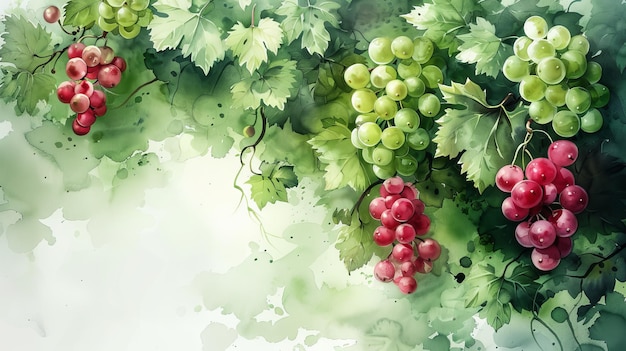 O fundo é verde e uvas rosas