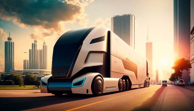 Foto o futuro do caminhão autônomo av truck av generative ai