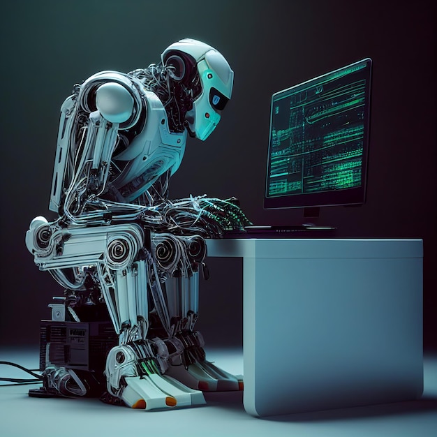 O futuro robô imprime aquarelas no computador Generative AI